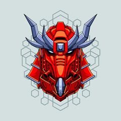 Mecha head samurai with sacred geometry pattern