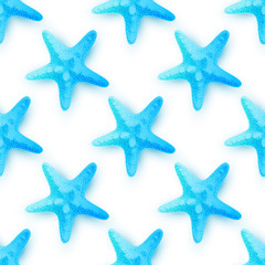 Fototapeta na wymiar Nautical pattern with turquoise starfishes
