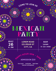 Mexican party invitation template with festive decorative elements. - 332412064