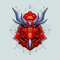 Mecha head samurai with sacred geometry pattern