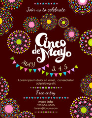 Cinco De Mayo announce poster template with festive decorative elements.