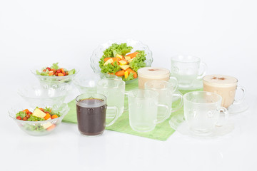 kitchen and home equipment; set of mugs and salad bowl.