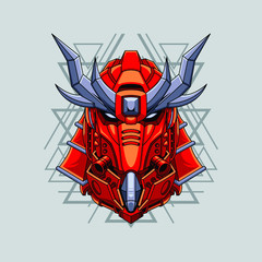 Mecha head samurai with sacred geometry pattern