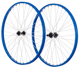 Bicycle wheels on a white background for online sale. Blue
