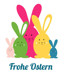 Frohe Ostern. Easter bunny family vector illustration bright and colorful element for design