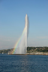 Naklejka na ściany i meble Jet d eau in Geneva with a rainbow in summer