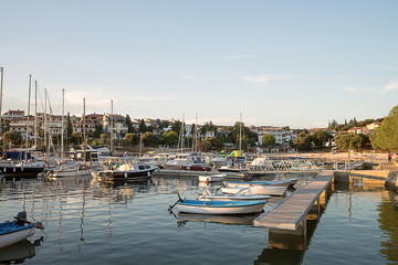 Fototapeta na wymiar Rows of boats in marina in adriatic sea bay harbor in Pula Croatia