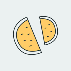 Vector icon of a yellow watermelon in the tropics. It represents a concept of summer fruits, tropics, fun, beach and healthy eating. Also can be used as a logo