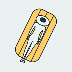 Vector icon of a girl sunbathes on a beach mat in the summer to get a tan. This illustration represents a concept of summer, vacation, beach and healthy recreation. Also can be used as a logo