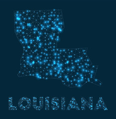 Louisiana network map. Abstract geometric map of the us state. Internet connections and telecommunication design. Modern vector illustration.