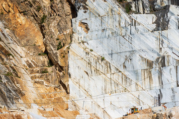 Closeup of one of the famous quarries of white Carrara marble in the Apuan Alps (Alpi Apuane), Tuscany, Italy, Europe