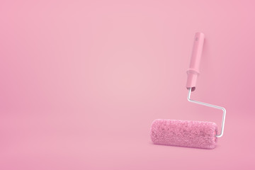 3d rendering of pink paint roller on pink background with lots of copy space.