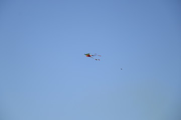 blue sky with birdie and kite toy, image for advertising