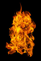 Fire and burning flame isolated on dark background for graphic design purpose