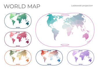 Low Poly World Map Set. Laskowski tri-optimal projection. Collection of the world maps in geometric style. Vector illustration.