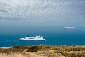 beautiful landscape with a ferry arriving in Calais