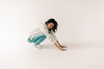 young woman on the white background