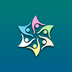 People embrace each other or work together