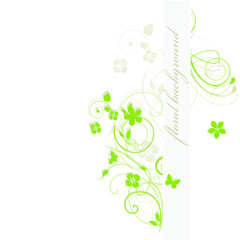 green background with flowers and butterflies