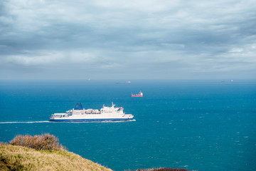 beautiful landscape with a ferry arriving in Calais