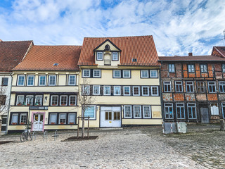 Old traditional houses of an old german town, empty street