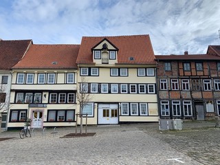 Old traditional houses of an old german town, empty street