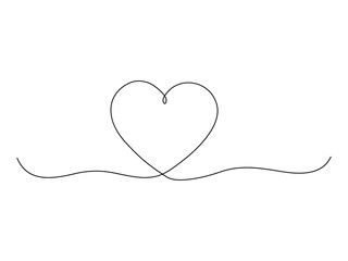 Art line continuous heart icon isolated on white. Love outline symbol, Valentine Day one line design  