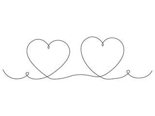 Art line hearts icon isolated on white. Love outline symbol, Valentine Day one line design  