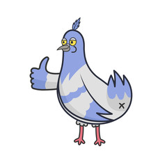Vector funny illustration of the dove with like gesture. Sticker of the bird. Template of print for t-shirts.
