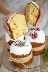 Easter cake. Beautiful Easter cake with decor on a wooden background. 