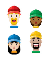 People Wearing Ball Caps Flat Vector Graphic Illustrations