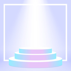 stage podium award for champion on purple background, pedestal show for victory position and light effect, stage award presentation for the best cosmetic products, stage lighting scene for the winner