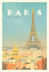 Tuinposter The Eiffel tower, trees. Time to travel. Around the world. Quality vector poster. France. © Red Monkey