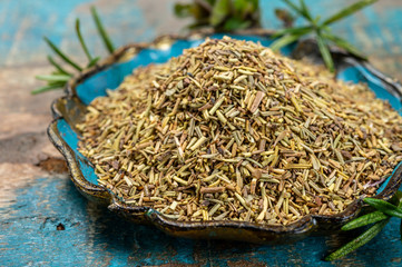 Bowl with dried French seasoning, herbs of Provence