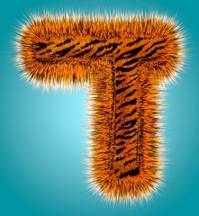 Tiger hebrew alphabet and number 3D rendering of funny fur font isolated on blue background. Halloween concept. 3d illustration