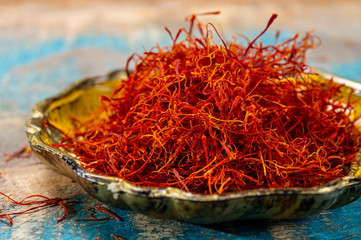 Fototapeta premium Real red dried shaffron spice close up