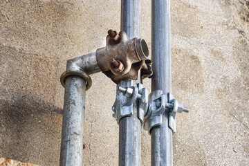 Scaffolding Elements Construction. Metal scaffolding tubes and bars. Construction site details