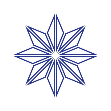 Eight pointed blue star simple thin line icon.