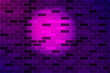 Light spot on the purple brick wall. Vector illustration.