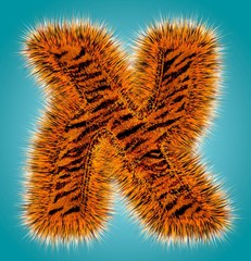 Tiger hebrew alphabet and number 3D rendering of funny fur font isolated on blue background. Halloween concept. 3d illustration