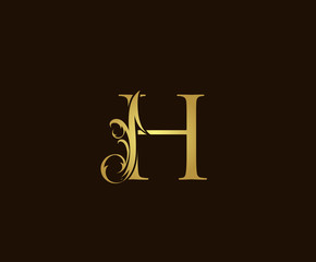 Gold H Luxury Logo Icon, Classic H Letter Design.