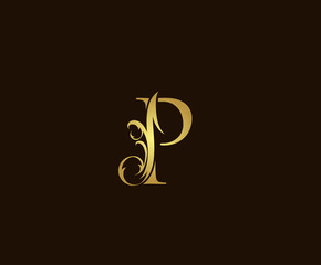 Gold P Luxury Logo Icon, Classic P Letter Design.