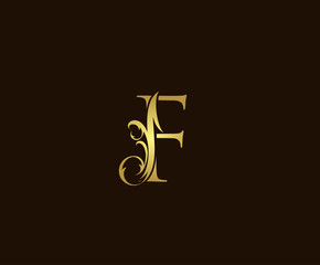 Gold F Luxury Logo Icon, Classic F Letter Design.