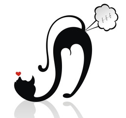 Black cat Funny  silhouette. Funny black cat silhouette for your design. Cat's been shown farting 