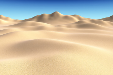 Smooth sand dunes and hills under blue sky.