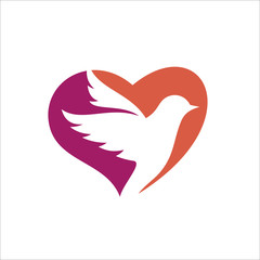 Dove with Heart Logo Vector Design