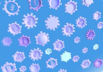 3D illustration of numerous viruses of various colors. Floating in space on blue background.
