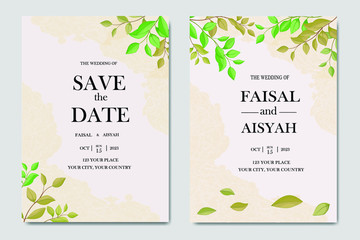 Floral frame wedding card invitation with leaf