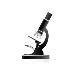 Realistic vector microscope. Black microscope to view the virus and cells isolated on a white background.
