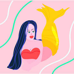 Cute mermaid vector design.Template for design cards, notebook, shop, poster.